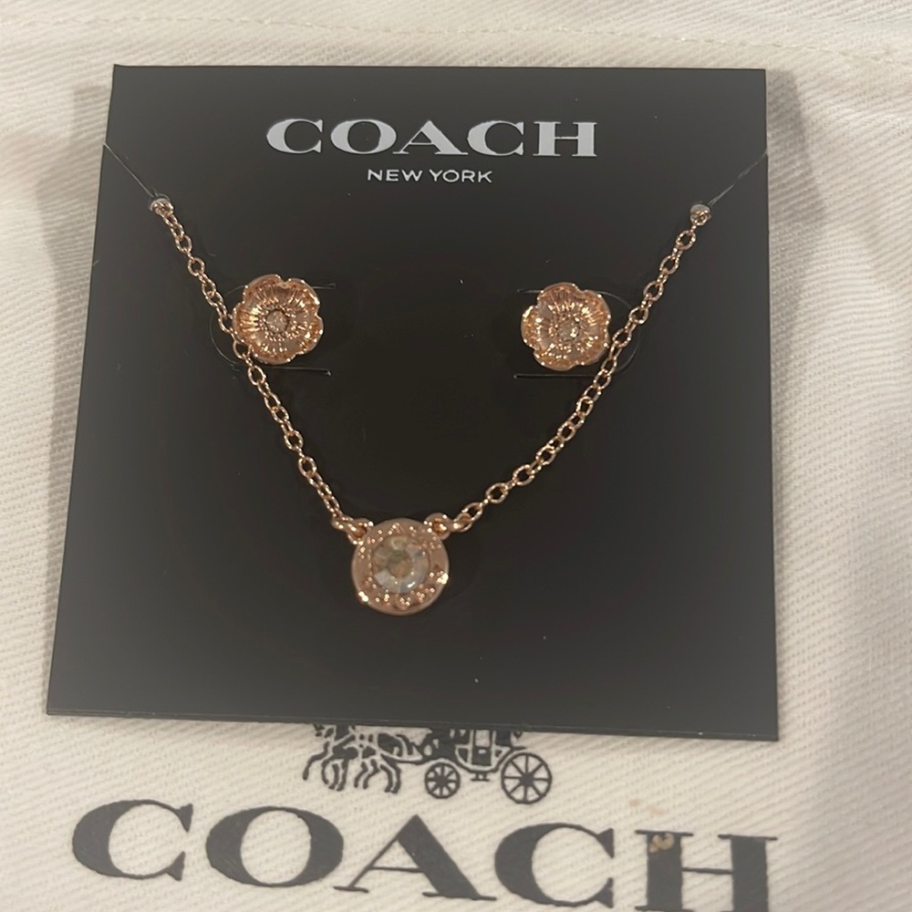 Coach rose gold necklace and earrings